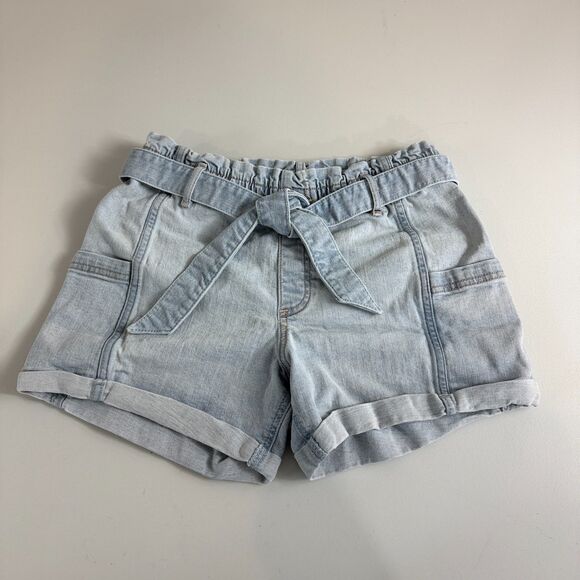 Abercrombie Kids High-Rise Paperbag Waist Shorts Light Blue Denim Size 13/14 - Picture 1 of 11